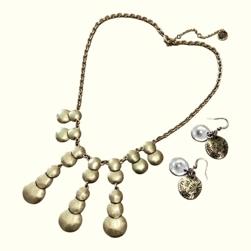 The Sak Gold Tone Black Weave Pattern Aztec Style Coin Drop Statement Necklace - Picture 5 of 10